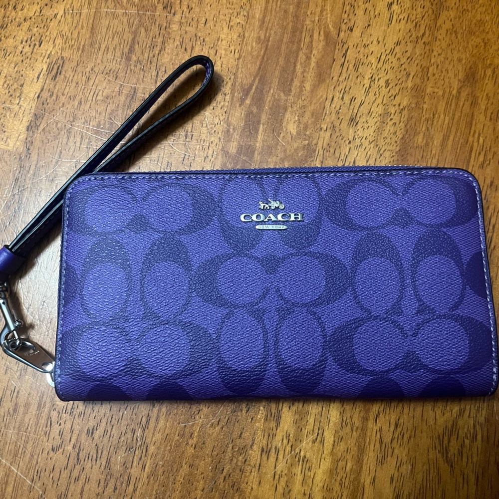 Coach Purple Signature Zip Around Wallet